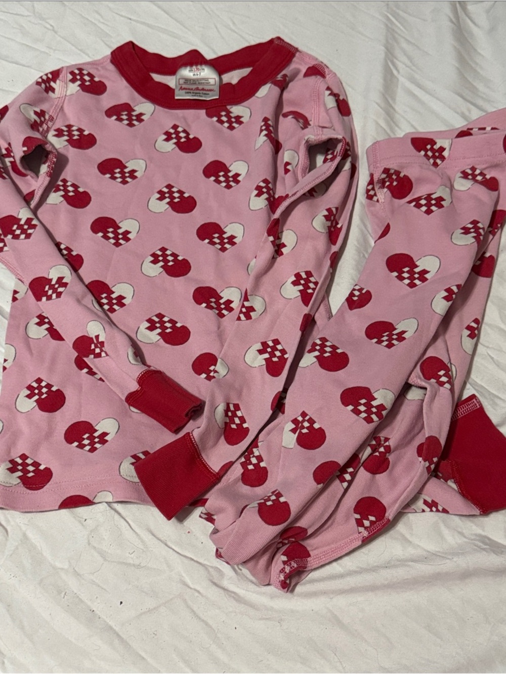Hanna Andersson Pink Pajama Set with Red Heart Print